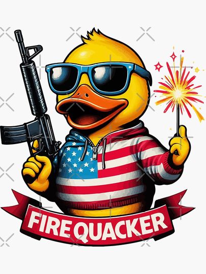 Firequacker Cool Duck USA flag 4th of July Sticker
