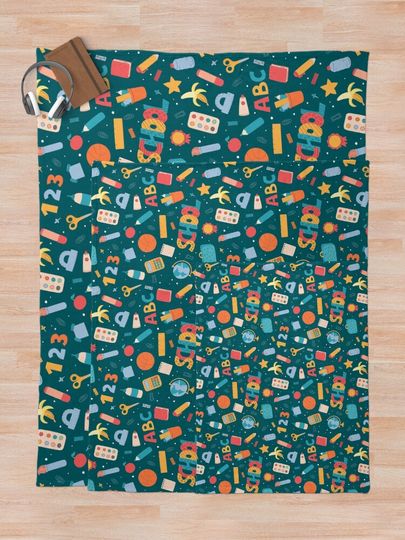 School Supplies Pattern Throw Blanket