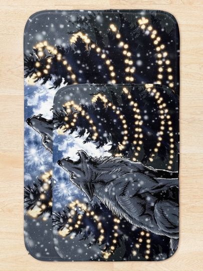 Christmas Werewolf Howling at Full Moon Winter Night Bath Mat
