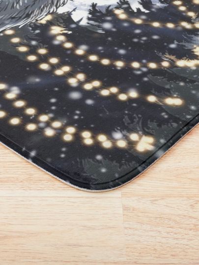 Christmas Werewolf Howling at Full Moon Winter Night Bath Mat