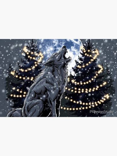 Christmas Werewolf Howling at Full Moon Winter Night Bath Mat