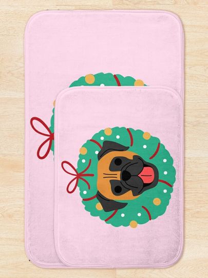 Boxer Dog Christmas Wreath Bath Mat