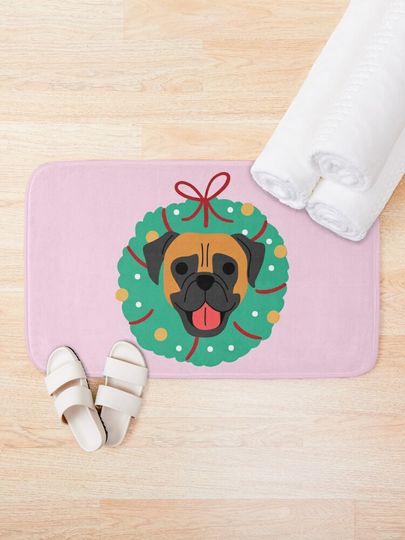 Boxer Dog Christmas Wreath Bath Mat