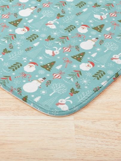 merry christmas santa claus snowman pattern Bath Mat