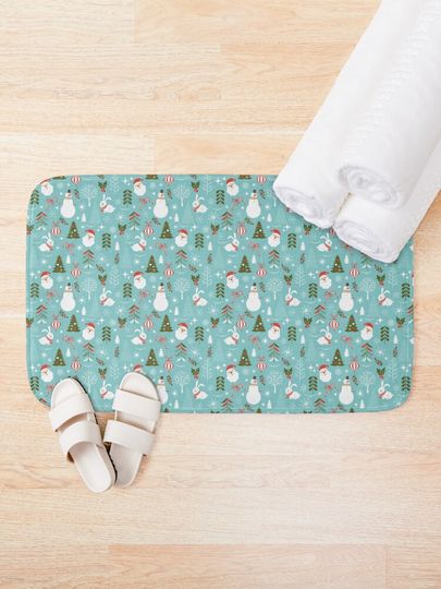 merry christmas santa claus snowman pattern Bath Mat