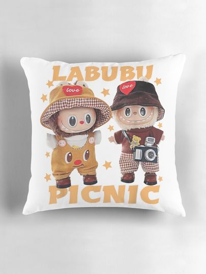 meme funny labubu picnic with f r i e n d s pillow, cute labubu pillows gift, gift for fan
