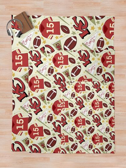 Patrick Mahomes chiefs pattern (light gold)  Throw Blanket, Gift for Fan