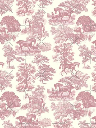 Elegant Chic Soft Pink French Aesthetic Toile Horses iPhone Case