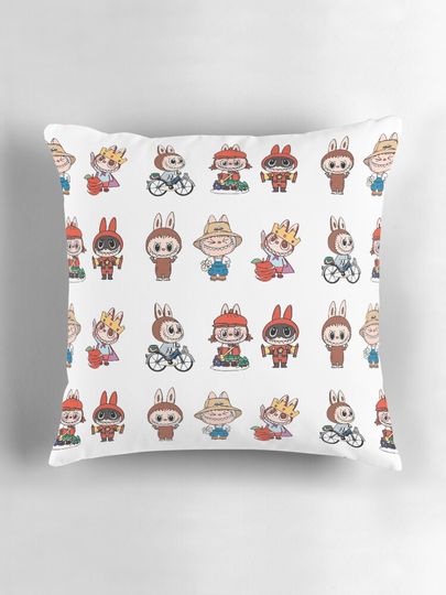 Labubu Monsters sticker pack collection Pillow, Cute Labubu Pillows Gift, Gift for Fan