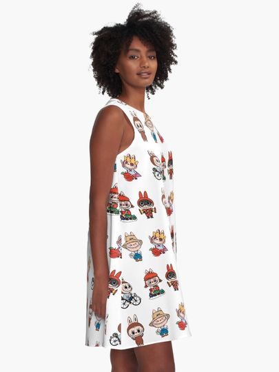 Labubu Monsters sticker pack collection A-Line Dress, Gift for Her