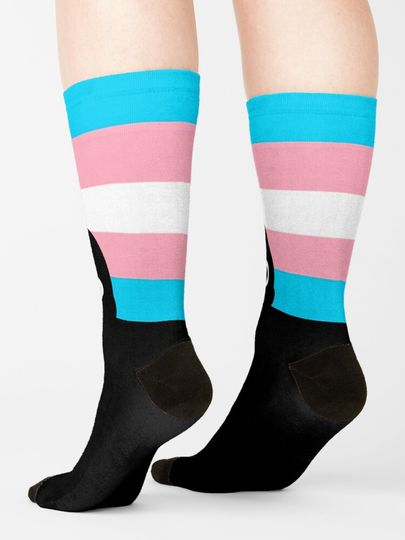 black cat and trans flag Socks