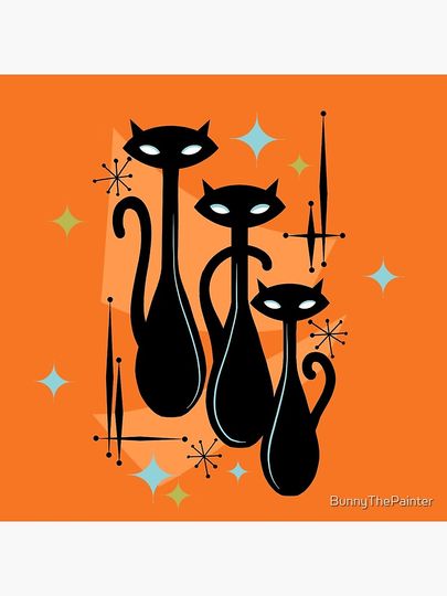 Effervescent Orange Atomic Age Black Kitschy Cat Trio Bag