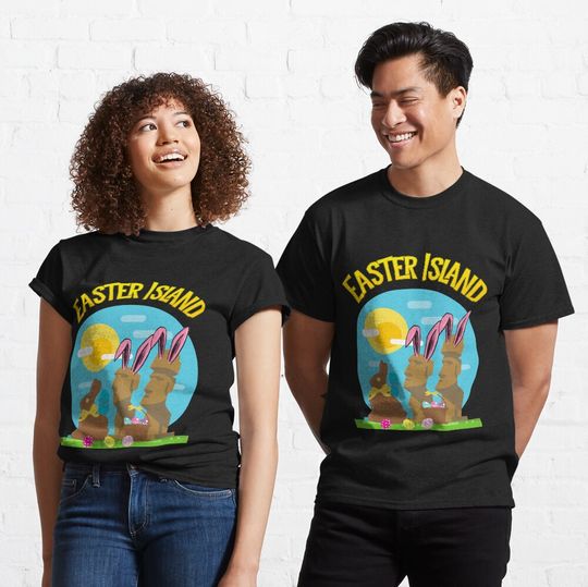 Easter Island Happy Easter Bunny Eggs Funny Moai, pun, meme Classic T-Shirt