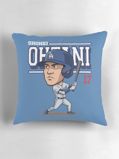 Shohei Ohtani LA Dodgers Chibi Baseball Illustration Pillow