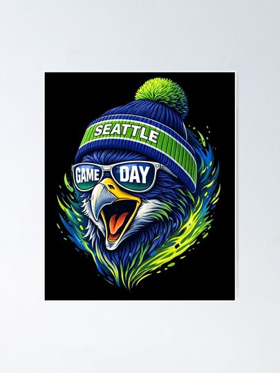 Seattle Game Day Hawk in Beanie Poster