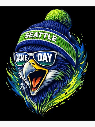 Seattle Game Day Hawk in Beanie Poster