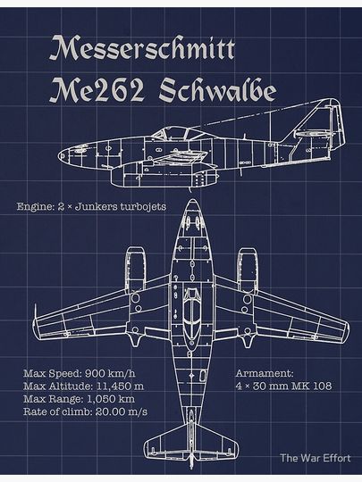 Messerschmitt Me262 Blueprint Premium Matte Vertical Poster