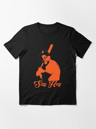 Say Hey - Willie Mays - Orange Stencil  cotton tee, Graphic Tshirt for men, women, Unisex