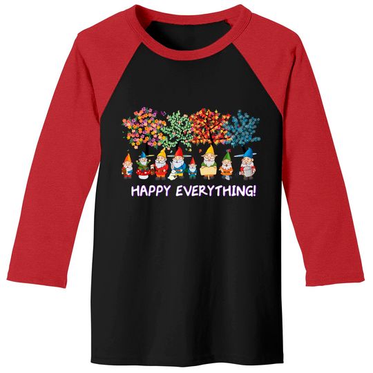 Happy Everything Gnomes Seasons All Year Tree Baseball Tees