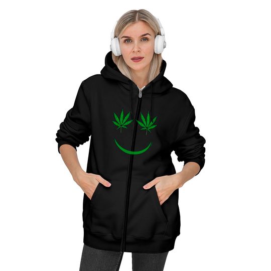 Pot Leaf Smiley Face Weed Zip Hoodie