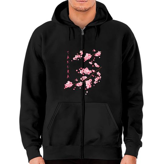 Vintage Sakura Cherry Blossom Japanese Graphical Art Zip Hoodie