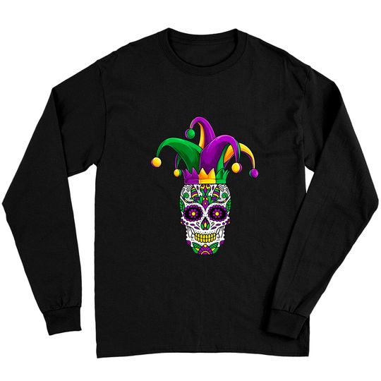 Funny Sugar Skull Mardi Gras Party Apparel, Men Women Kids Long Sleeves
