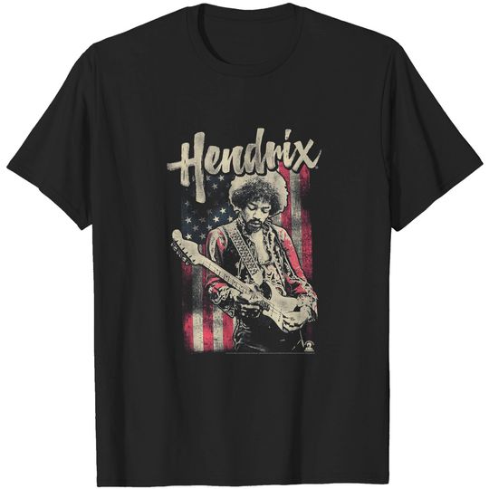 Jimi Hendrix 1960's Psychedelic Musical Icon USA Flag Distressed T-Shirt