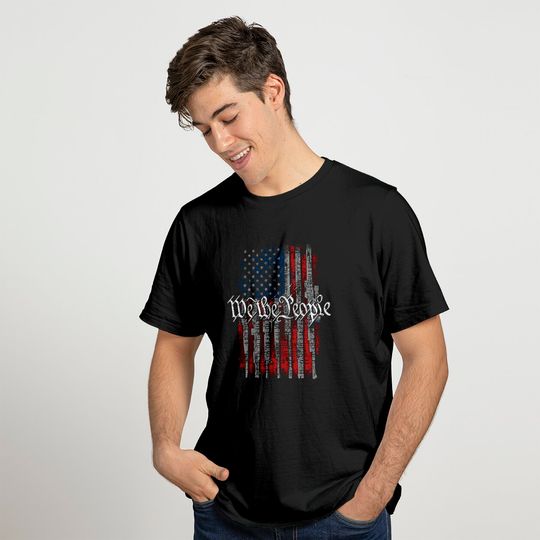 Defending Freedom Collection We The People American Flag Short Sleeve T-Shirt-Black-XL