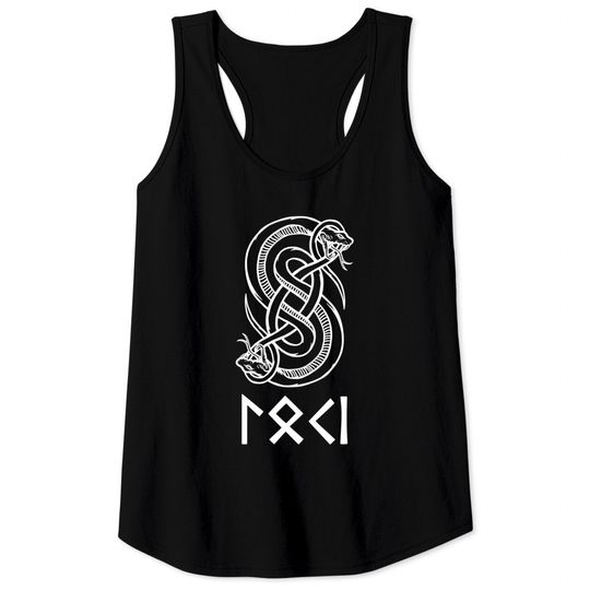 Loki Name in Norse Runes & Snake Symbol Tank Tops