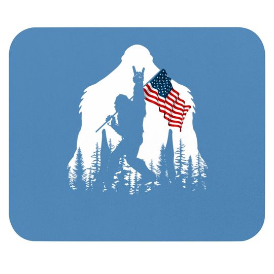 Bigfoot Rock On Hold American Flag Sasquatch Believers Mouse Pads