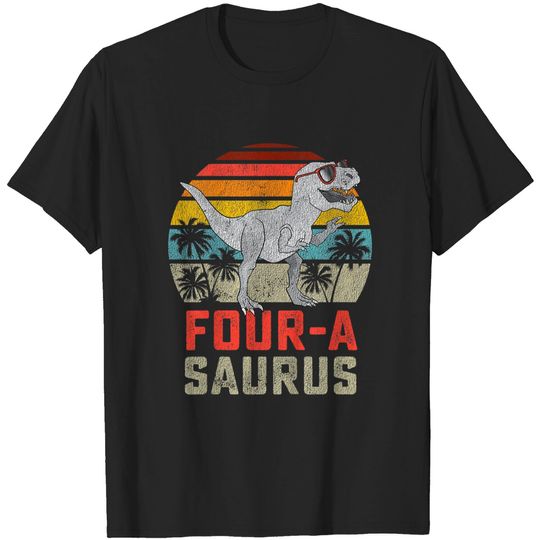 Kids Four a Saurus Birthday T Rex 4 Year Old Dino 4th Dinosaur T-Shirt
