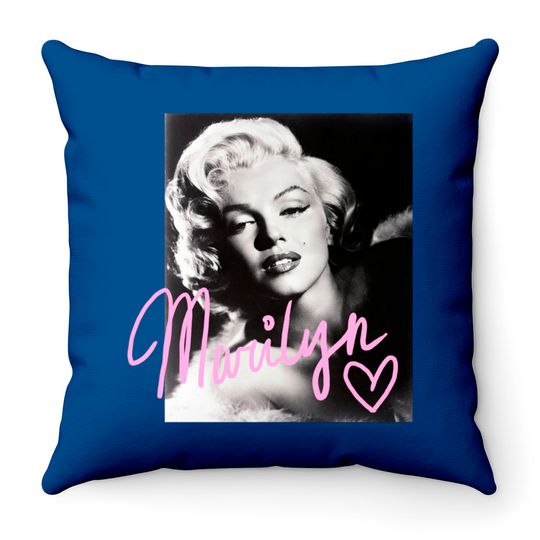Marilyn Monroe black and white, pink handwriting Throw Pillows