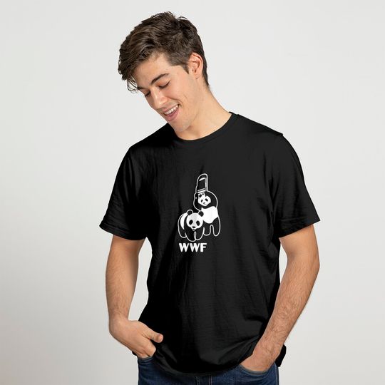 DirtyRagz Men's WWF Funny Panda Bear Wrestling T Shirt Black