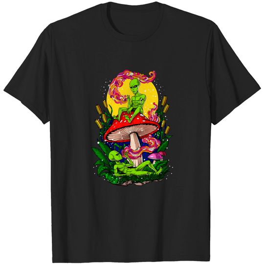Trippy Aliens T-shirt Aliens Hippie Psychedelic Mushrooms Forest Festival Funny