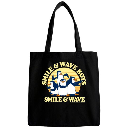 Madagascar Penguins Smile And Wave Sunset Text Poster Bags