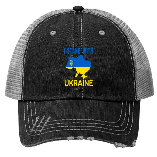 I Stand With Ukraine Flag Emblem Map Patriot Trucker Hats