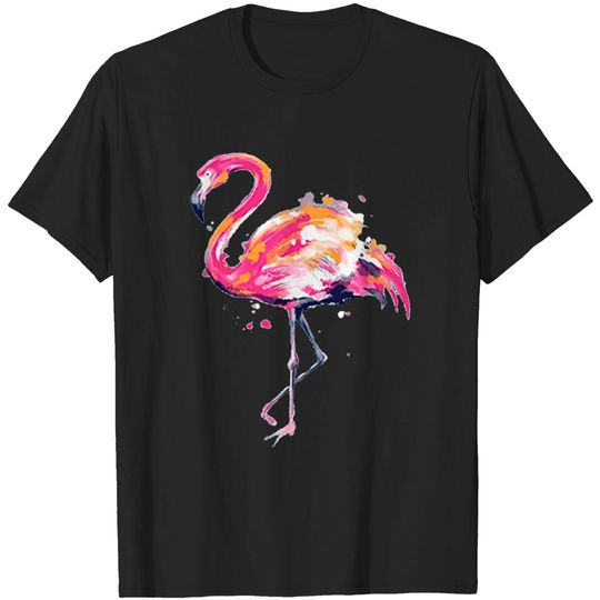 Women's Short Sleeve Round Neck Loose Cute Animal Flamingo Print Tee T-Shirt Top