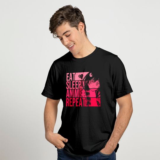 Pink Anime Aesthetic T-Shirt Eat Sleep Anime Repeat