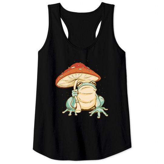 Kawaii Frog With Mushroom Hat Cute Cottagecore Aesthetic Tank Tops