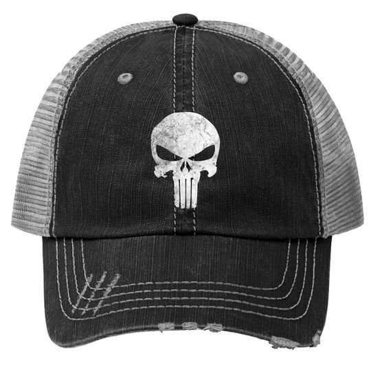 Skull With Headdress Trucker Hats Marvel Punisher Skull Symbol Distressed