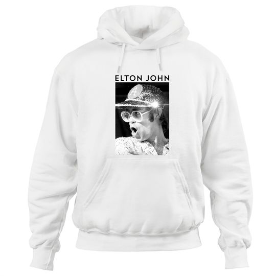 Elton John  Black & White Photo Sequin Cap Pullover Hoodie