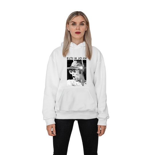 Elton John  Black & White Photo Sequin Cap Pullover Hoodie