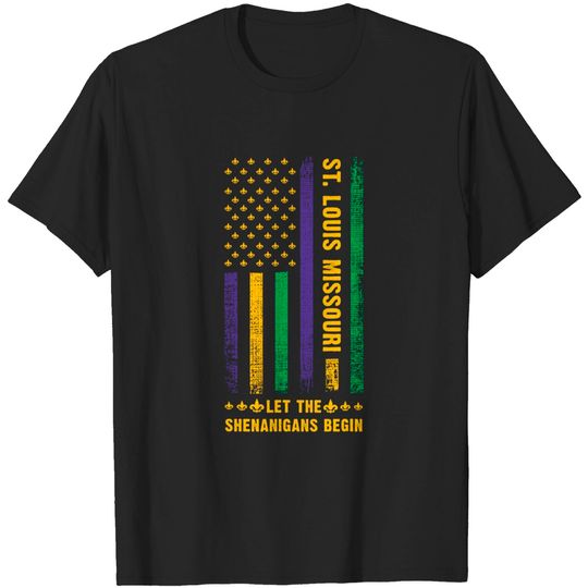 Mardi Gras St. Louis Missouri Fleur-De-Lis American Flag T-Shirt
