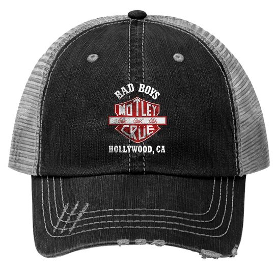 Motley Crue Men's Bad Boys Shield Slim Fit Trucker Hats Black
