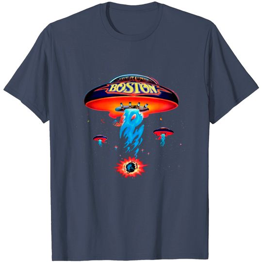 Discover Boston Band Tshirt Poster Shirt Spaceship Rock Band T Shirts for Men Black
