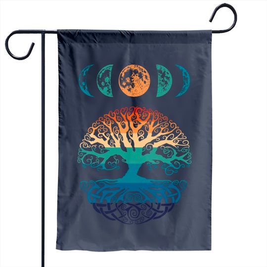 Phases Of The Moon Retro 60s 70s Vibe Tree Of Life Garden Flag
