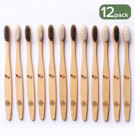 Greenzla Bamboo Toothbrushes (12 Pack), BPA Free Soft Bristles Toothbrushes