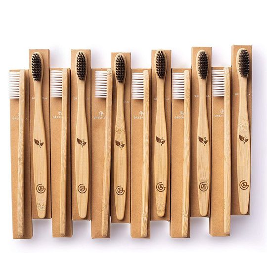 Greenzla Bamboo Toothbrushes (12 Pack), BPA Free Soft Bristles Toothbrushes