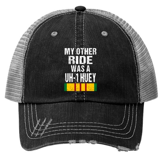 Vietnam Veteran Biker UH-1 Huey Helicopter Vet Trucker Hats