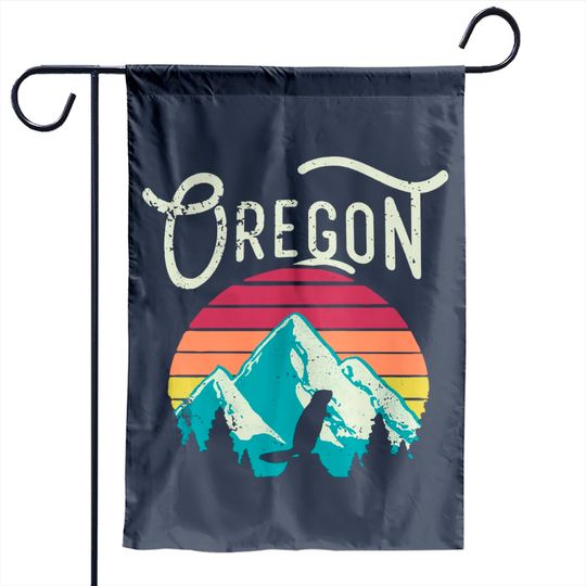 Retro Vintage Oregon Or Mountains Beaver Garden Flag
